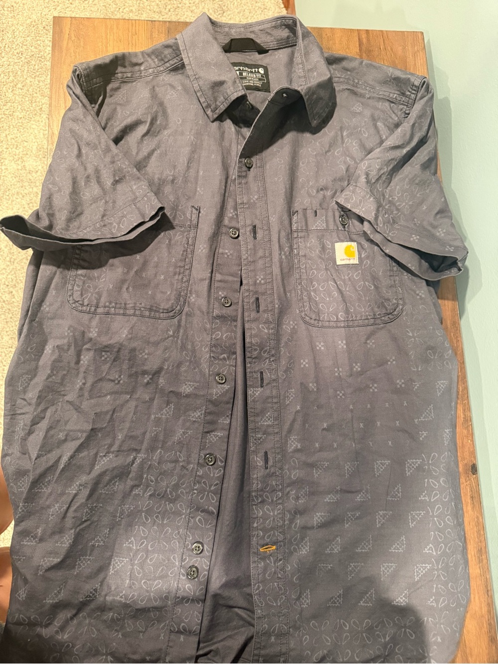 Carhartt Short Sleeve Work Shirt - Navy with Subtle Bandana Pattern